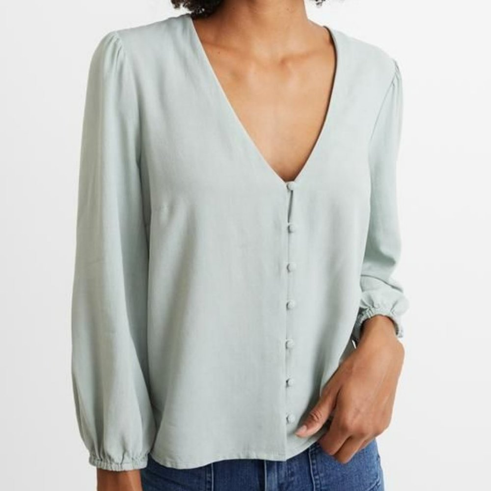 Marine Layer Stacy Long Sleeve Button Front Top - Mint - Size Small